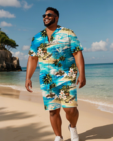 Hawaiian Vacation Style Men's Plus Size Pockets Shirt Shorts Suit